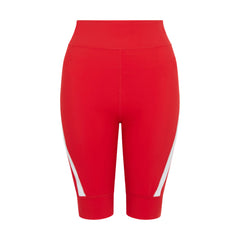 Product-photo-of-bright-red-high-waisted-biker-shorts-displayed- against-a-white-background-The-shorts-feature-a-modern-design-with-a-wide-white-diagonal-stripe-accent- on-the-outer-lower-leg-Focus-on-red- women's-biker-shorts-high-waist- cycling-shorts- athletic-workout-gear-and-running- shorts