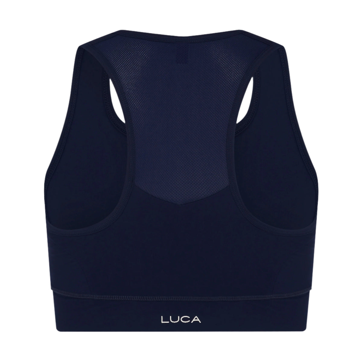 Back-view-of-a-navy-blue-cycling- bra-with-a-wide-elastic-band-and-a- breathable-mesh-panel-on-the- racerback-Dark-blue-activewear-top-designed-for-maximum-support- and-comfort