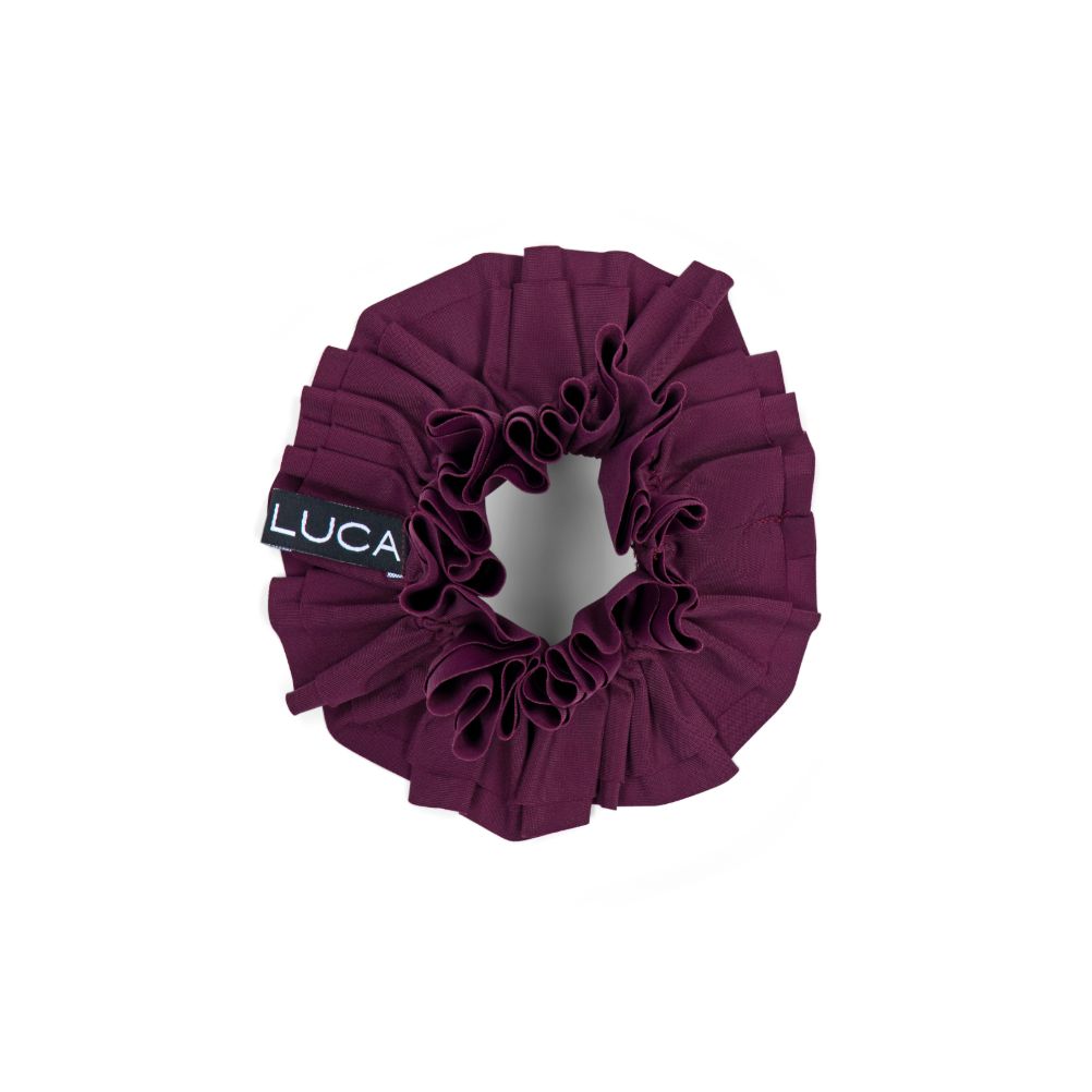 Burgundy-LUCCA-Uplift-Scrunchie-made-from-sweat-ready-leftover-cycling-jersey-fobric-suitable-for-hair