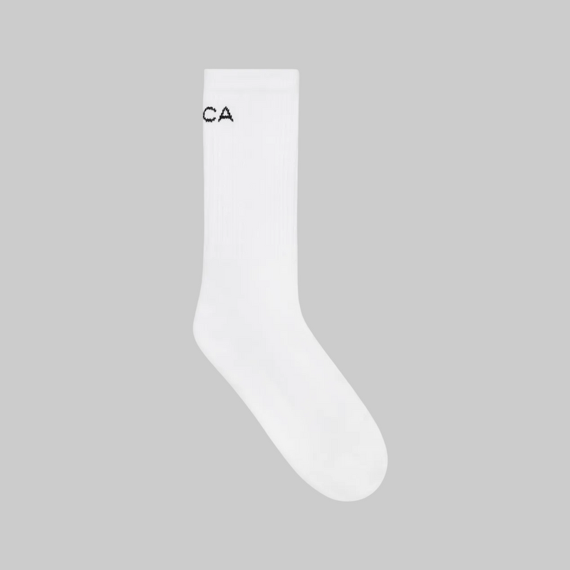 LUCA Everyday Cotton Sock in white, single sock with LUCA cuff logo